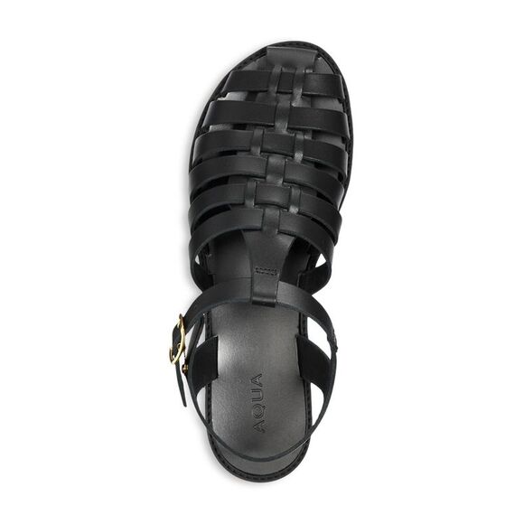 AQUA Womens Black Ankle Strap Woven Earth Round Toe Buckle Leather Sandals 8